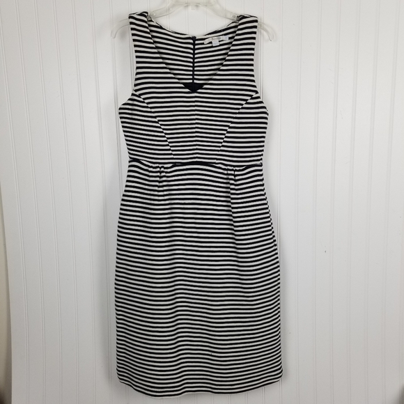 Boden Ponte Knit Dress Structured Pockets V Neck Cotton Blend Stripes Size 8 L - Picture 10 of 10